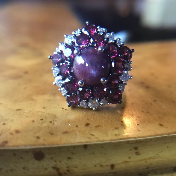 Natural Star Ruby Sterling Silver Cocktail Ring Size 5 - Picture 10 of 14